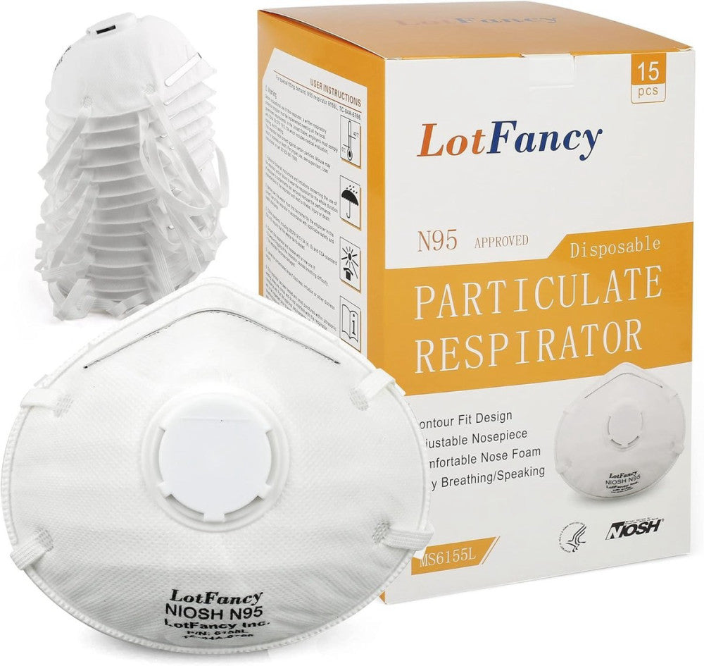 LotFancy NIOSH N95 Mask, 15PCS Particulate 1 Count (Pack of 15), White 
