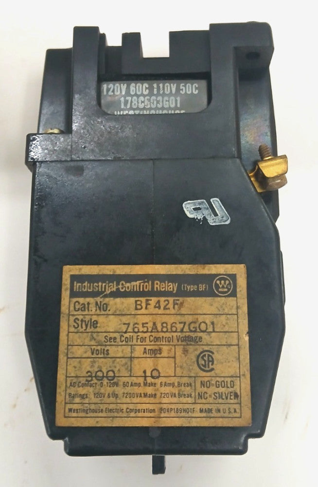 WESTINGHOUSE CONTROL RELAY BF42F 120V 60C 110V 50C 10 AMPS 8 POLES 4NO/2NC