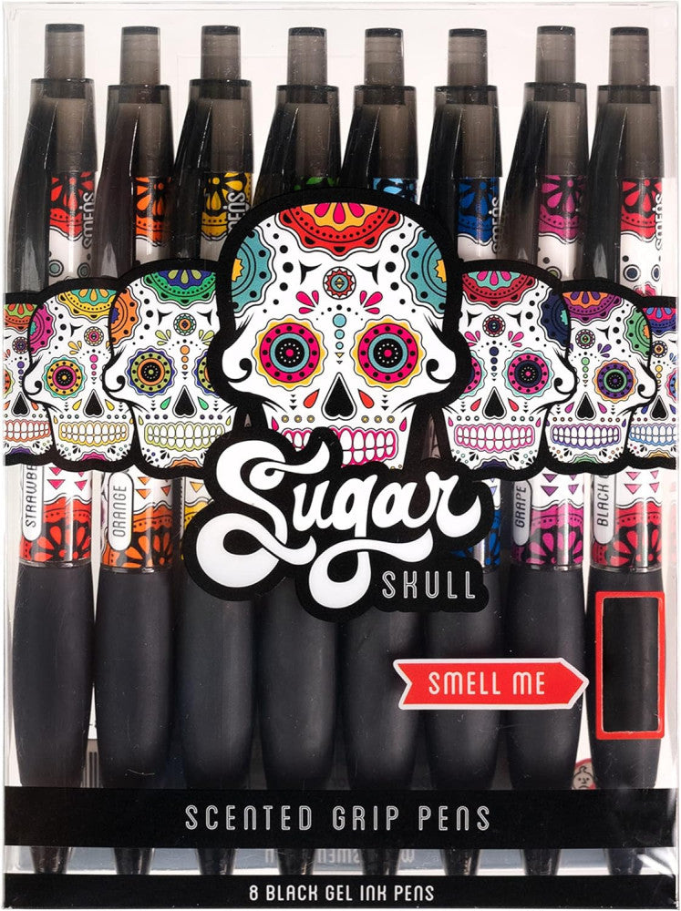 Sugar Skull Smens - Patented Gourmet Scented Pens, Black Ink, Medium Point - 8 C