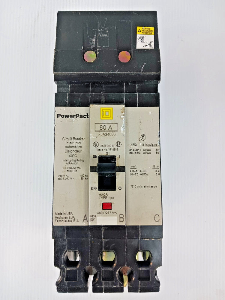 NEW SQUARE D 60 AMP I-LINE CIRCUIT BREAKER 3 POLE 480Y/277 VAC FJA34060