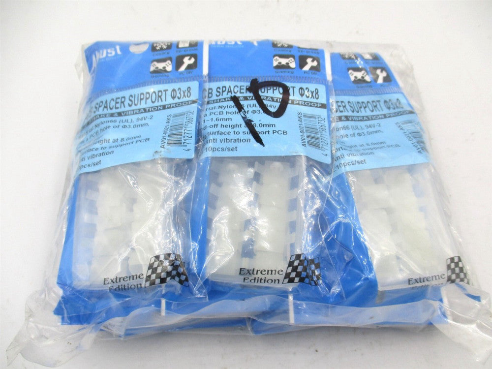 Akust (AV01-0021-AKS) 8mm Nylon66 PCB Spacer Support 10ct. - Lot of 10 