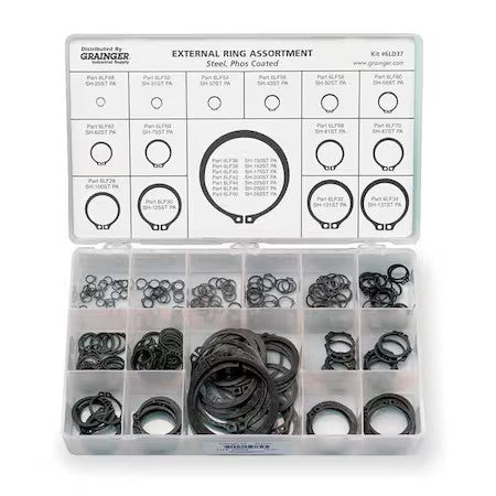 Zoro Select Rcx25262stpa External Retaining Ring Assortment, Steel, Phosphate
