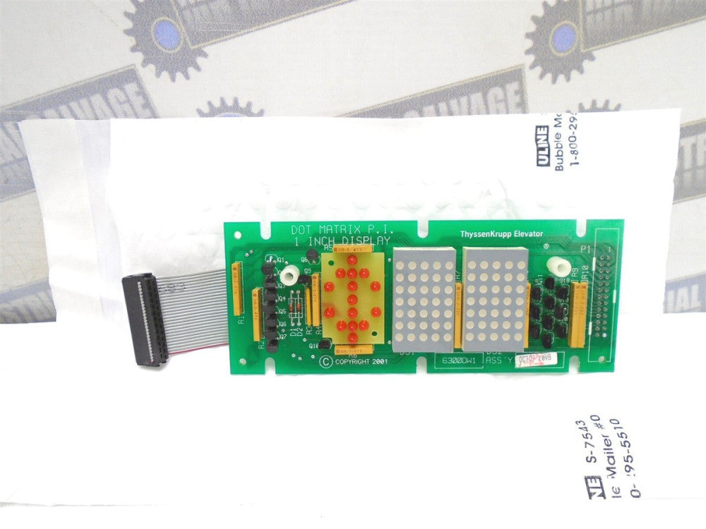 ThyssenKrupp - 6300DW1 - ELEVATOR 1" INDICATOR LCD PCB w/CABLE DOT MATRIX (NEW)