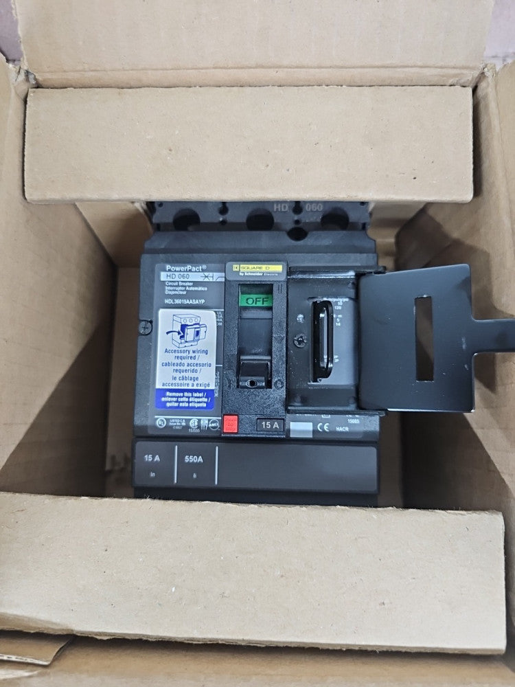 New Old Stock Square D HDL36015AASAYP PowerPact 15 Amp 3 Pole Circuit Breaker