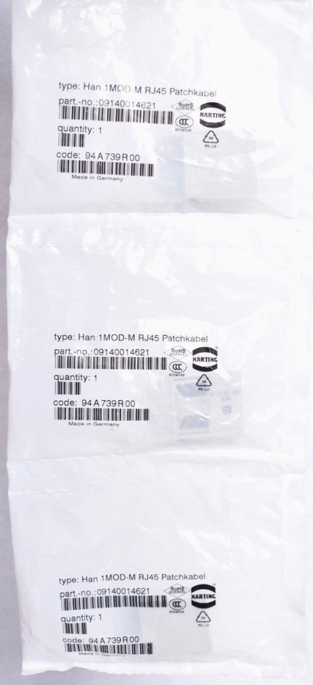 3 Count HAN Harting 1MOD-M RJ45 Patchkabels  09140014621