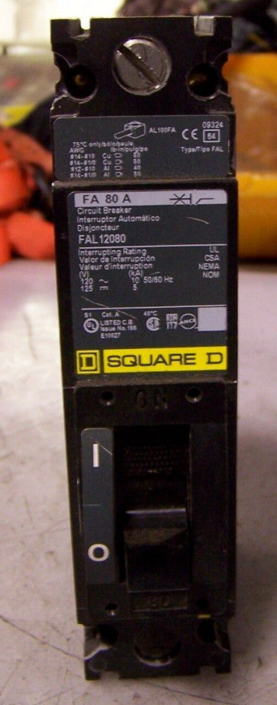 SQUARE D 80 AMP CIRCUIT BREAKER 240 VAC 1 POLE  FAL12080