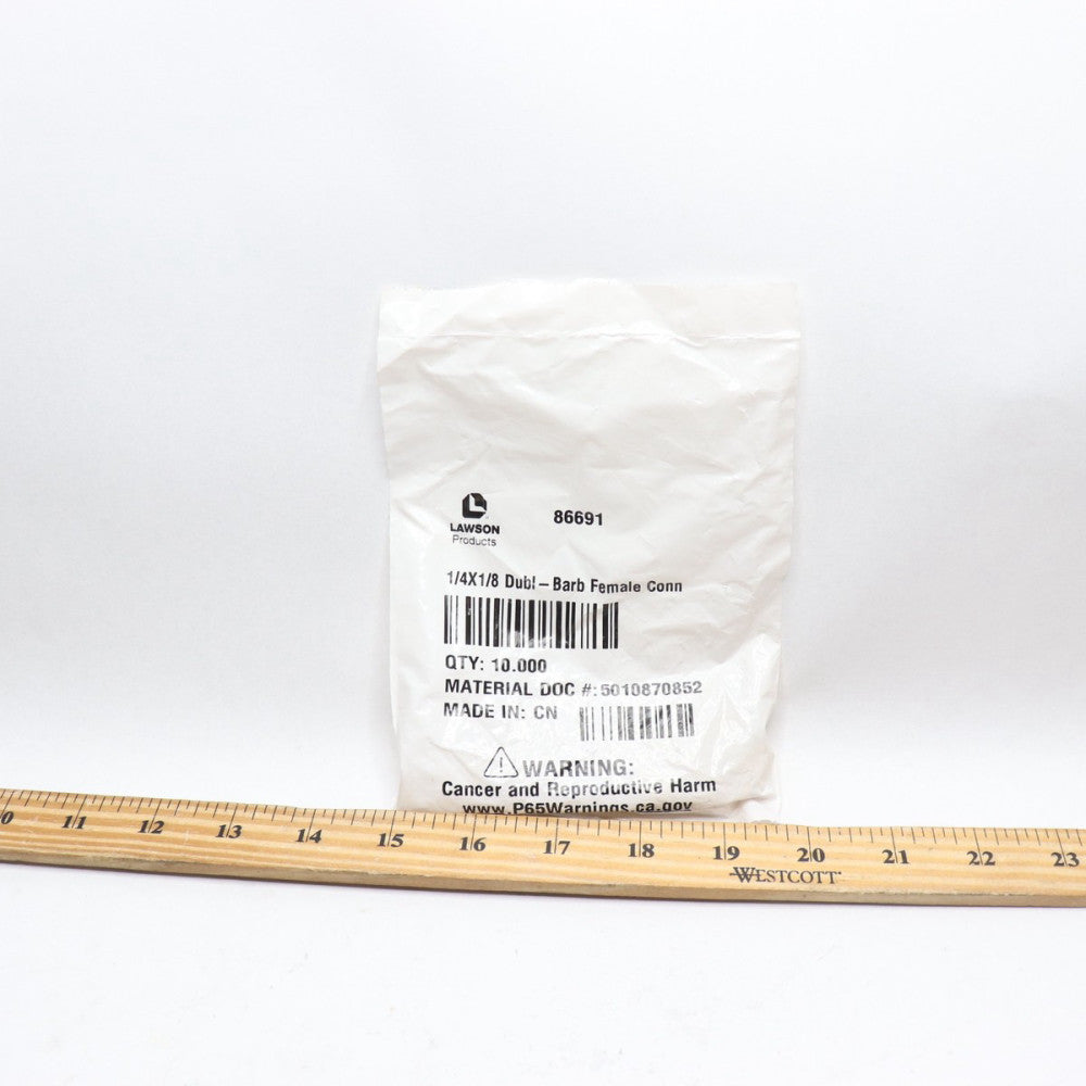 (10-Pk) Lawson Dubl-Barb Connector 150 Psi Brass 1/8-27 x 1/4" 86691