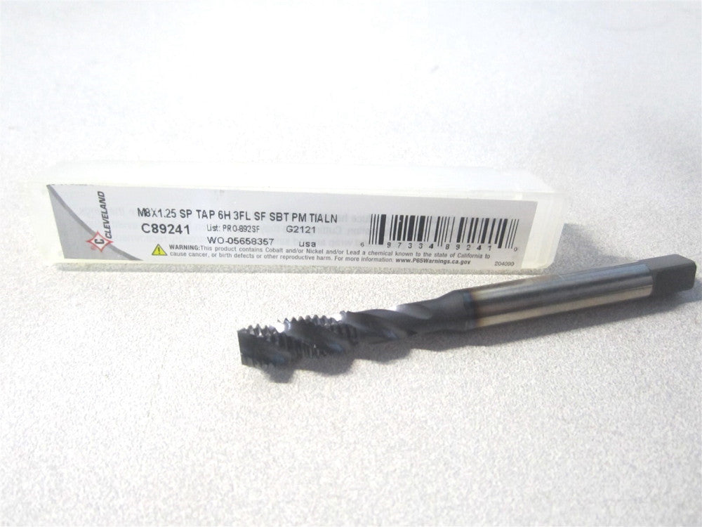 Cleveland (C89241) M8x1.25 Cobalt TIALN 3Fl Bottoming Chamfer Spiral Flute Tap