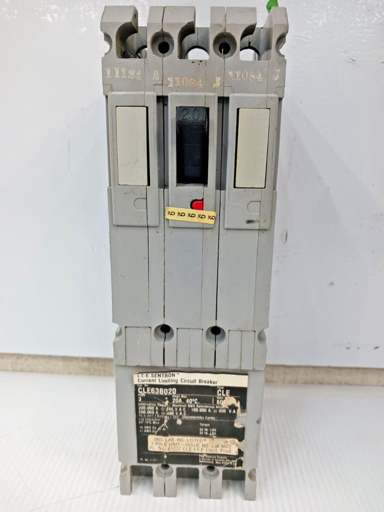 SIEMENS ITE 20 AMP CURRENT-LIMITING CIRCUIT BREAKER 3 POLE 600 VAC CLE63B020