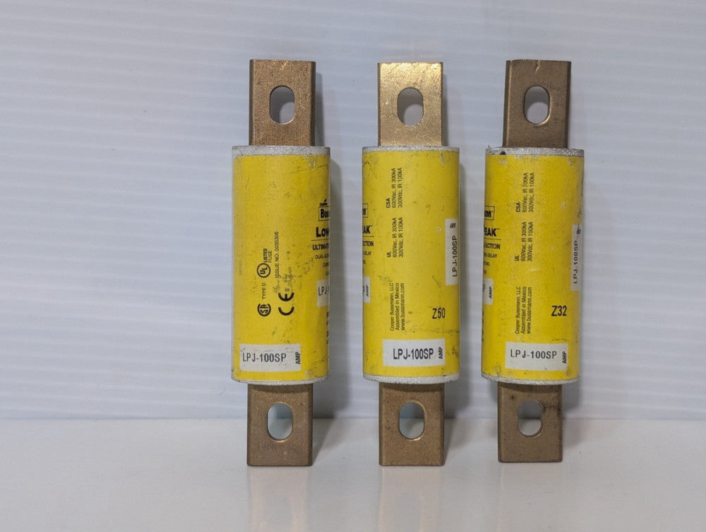 Lot of 3 Cooper Bussman LPJ-100SP Class J Low Peak Dual Element Time Delay Fuses