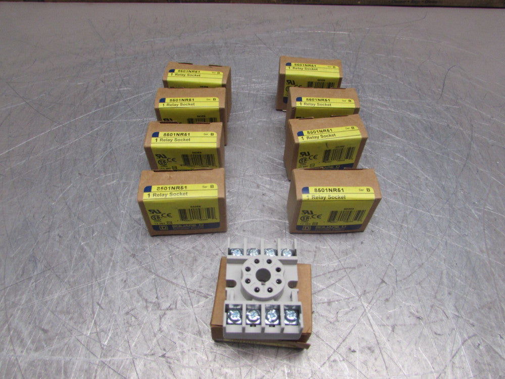 LOT of 9! SQUARE D 8501NR51, SER-B ,8-PIN RELAY SOCKET, 10A/600V , 9- BRAND NEW!
