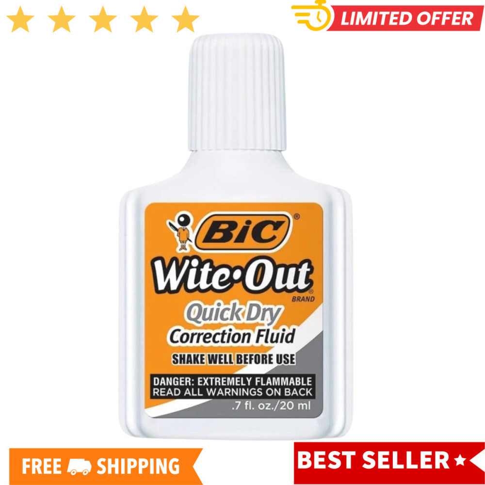 BIC Wite-Out Quick Dry Correction Fluid, 20mL, White, Goes on Easy with A Reduce