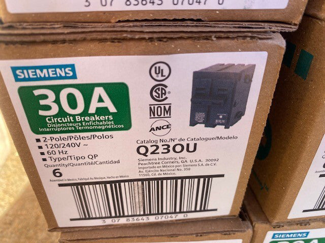 (6 PACK) Siemens 30 Amp Double-Pole Type QP Circuit Breaker Model Q230U