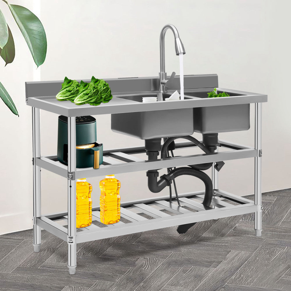 120*45*81cm Stainless Steel Sink Restaurant 3 Tiers Commercial Sink with Faucet
