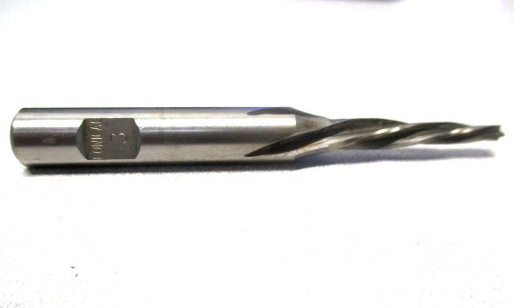 Conical (LC-204) 15/64 x 3-1/4 3-Flute 3° Angle/Side LH HSS Tapered End Mill