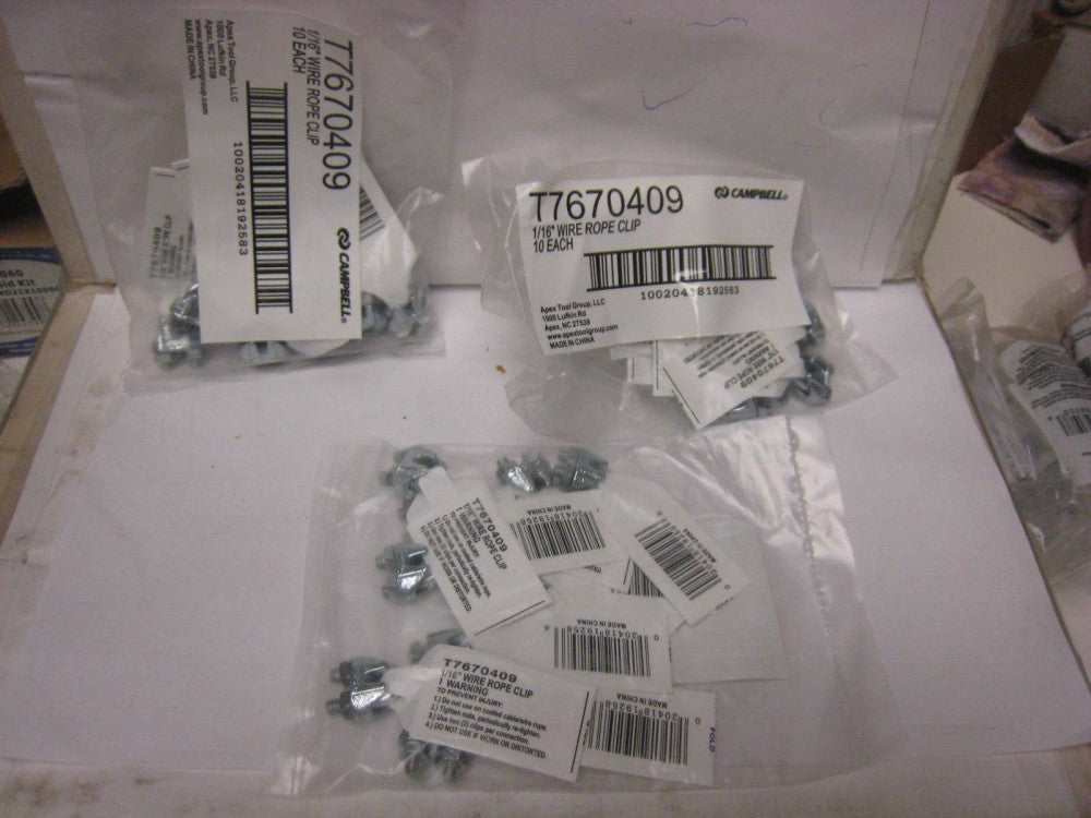 3 packs of 10 Campbell T7670409 Iron Electro-Galvanized Wire Rope Clip 1/16 in