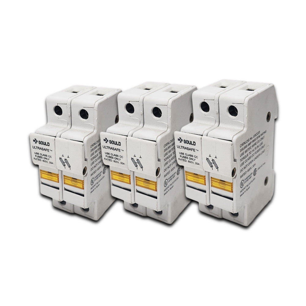GOULD FUSE HOLDERS USCC2I (LOT OF 3) 2-POLE WITH INDICATORS 30A 600V CLASS CC