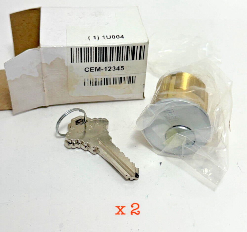 3pc CEM-12345 Brass Mortise Cylinder 2 Keys Length Keyway Finish 1-1/4" Schlage