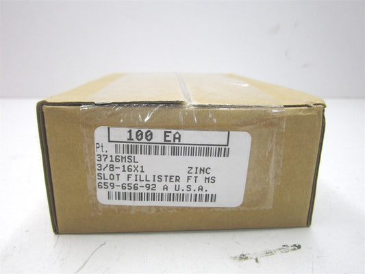 (3716MSL) 3/8-16 x 1" Fillister Head, Slotted Screw Machine Drill Bit - Qty 100