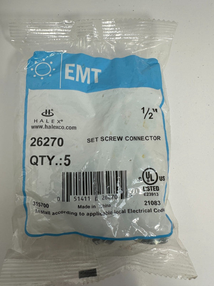 5-Pack EMT 26270 1/2" Set Screw Connector Halex