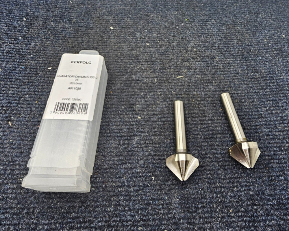 (QTY 2) Kerfolg A6110: 25mm 90° Countersink DIN335C HSS A611025