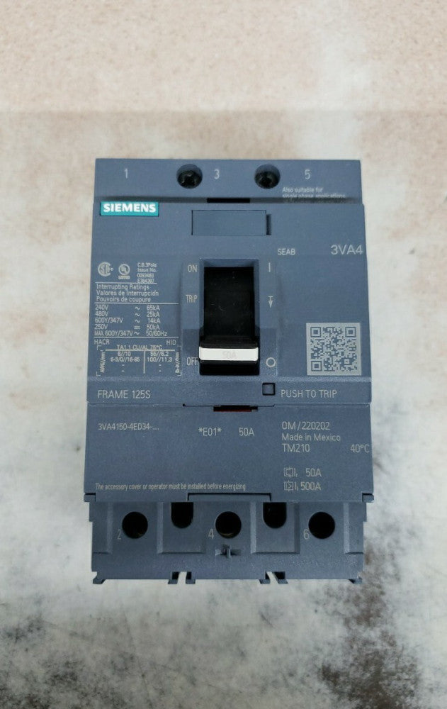 New take out Siemens 3VA4150-4ED34-0AA0  50amp Circuit Breaker