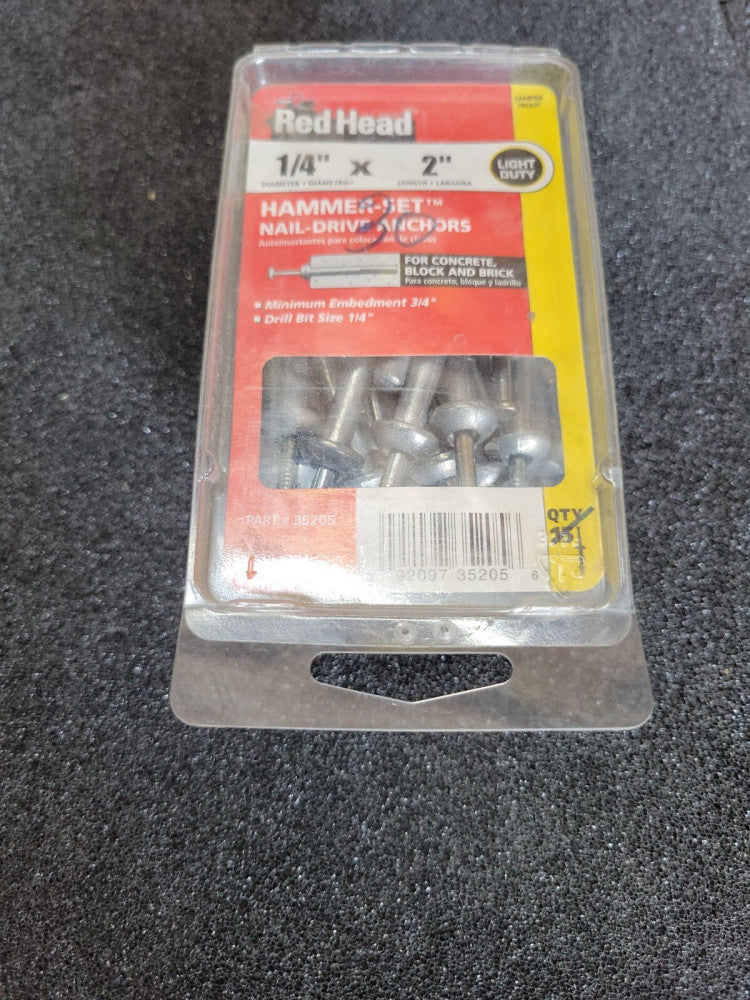 1) New Old Stock! Red Head Hammer Set Nail Drive Anchors Concrete/Brick 1/4"x2"