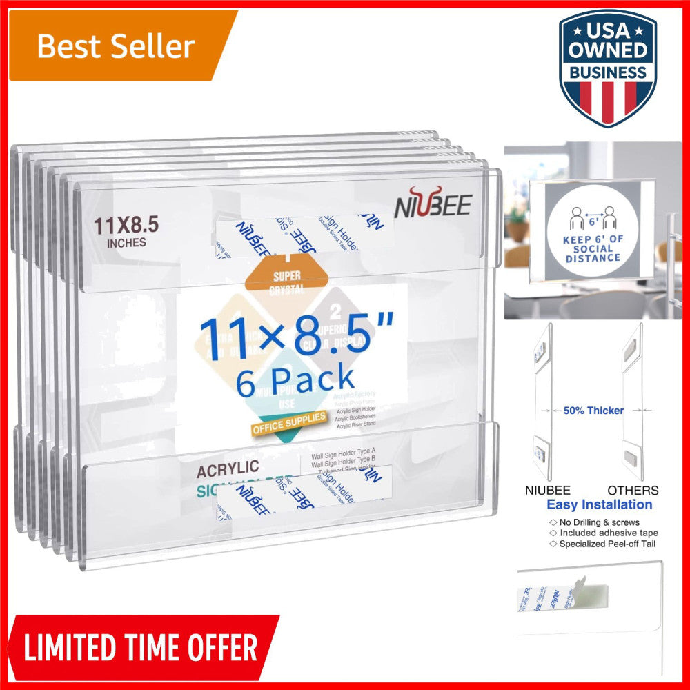 Acrylic Sign Holder 8.5x11 Inches Wall Mount Clear Plastic Poster Frame
