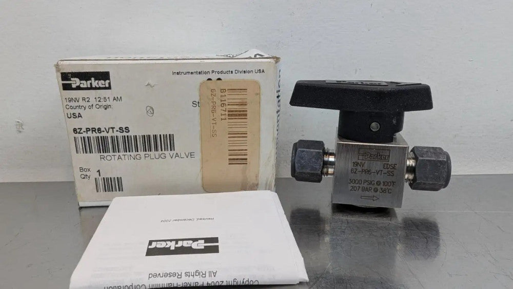 Parker 6Z-PR6-VT-SS Stainless Steel Rotating Plug Valve 3/8" 3000 PSI