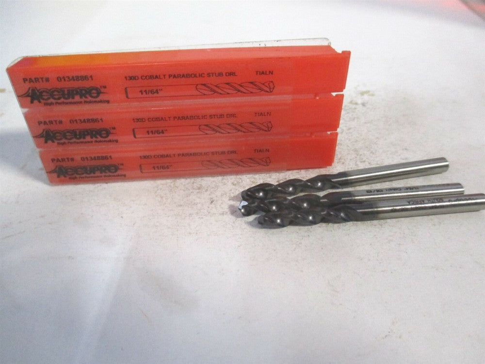 (1630437A-AC) 11/64" 130° Parabolic Flute Cobalt Screw Machine Drill Bit - Qty 3