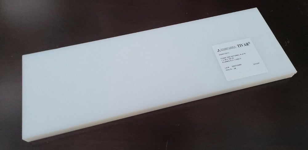 White Tivar 1000 Machinable Plastic UHMW-PE Plate 1x8x24 Inches Fly Planed