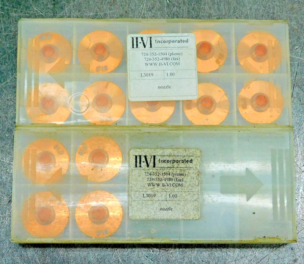 II-VI Incorporated L3019 C02 Copper Laser Nozzle 1.00" Lot of Fourteen (14)