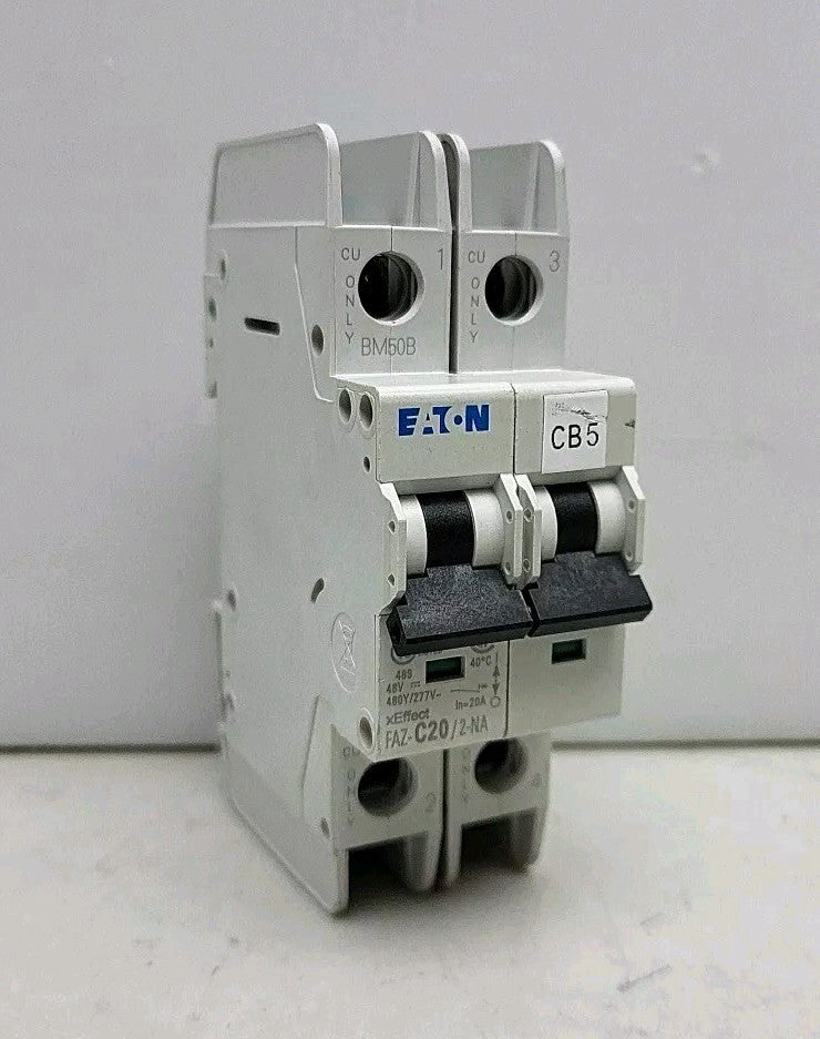 Eaton FAZ-C20/2-NA Moeller Series 20A C 2 Pole Circuit Breaker 480Y 277 Vac Used