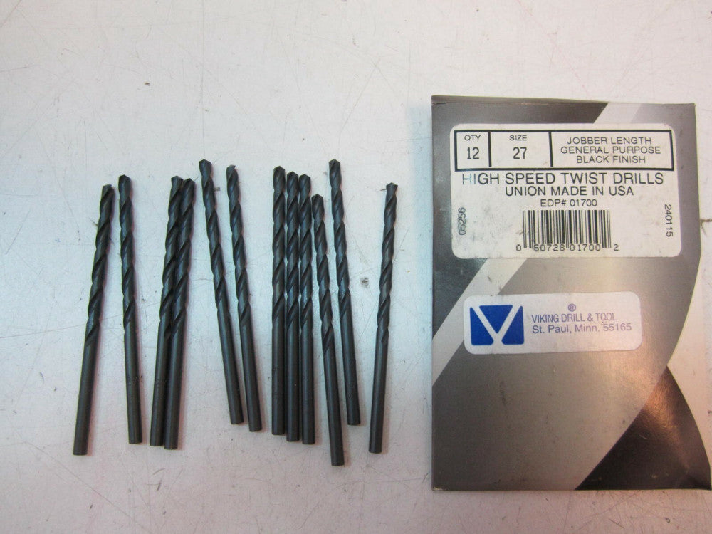 Viking (01700) Size 27 (.1440") HSS Jobber Length Twist Drill Bits - Lot of 12 