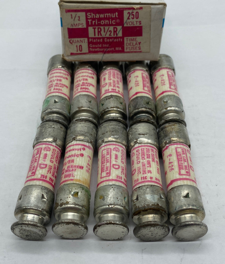 Gould Shawmut TR 1/2R Tri-onic Time Delay Fuse, Class RK5, 250V 0.5Amp Lot of 10