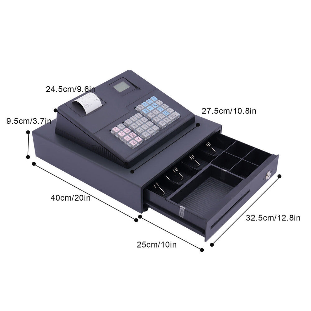 39 Keys Electronic Cash Register Black Thermal Cash Register with Cash Drawer