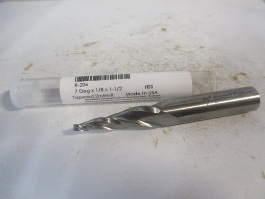 (R-206) 1/8" x 1-1/2" x 1/2" x 3-1/4" OAL HSS 3-Flute Tapered Square End Mill 
