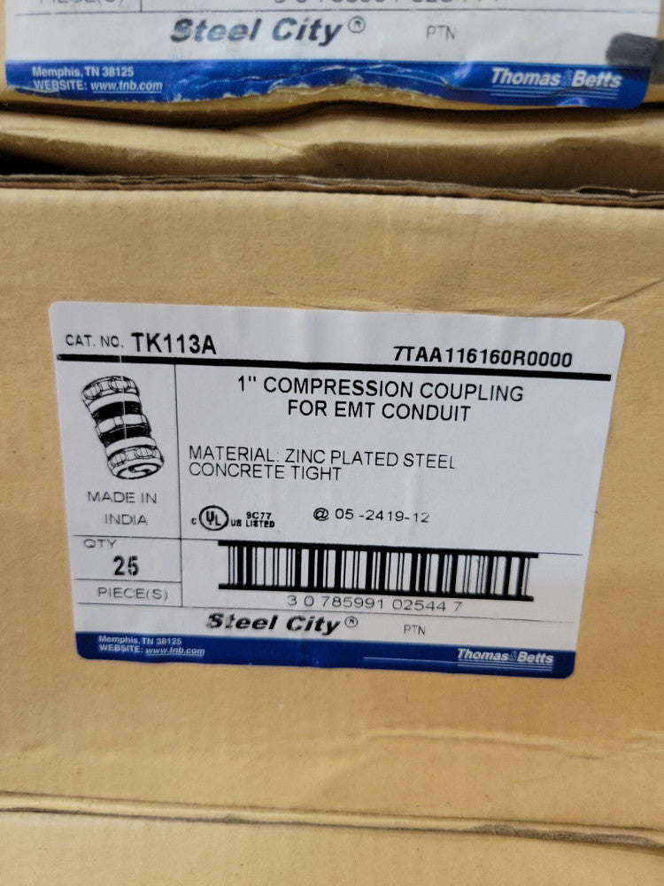 Box of 25 Thomas & Betts TK113A Compression Coupling, 1 '' Use With EMT Conduit