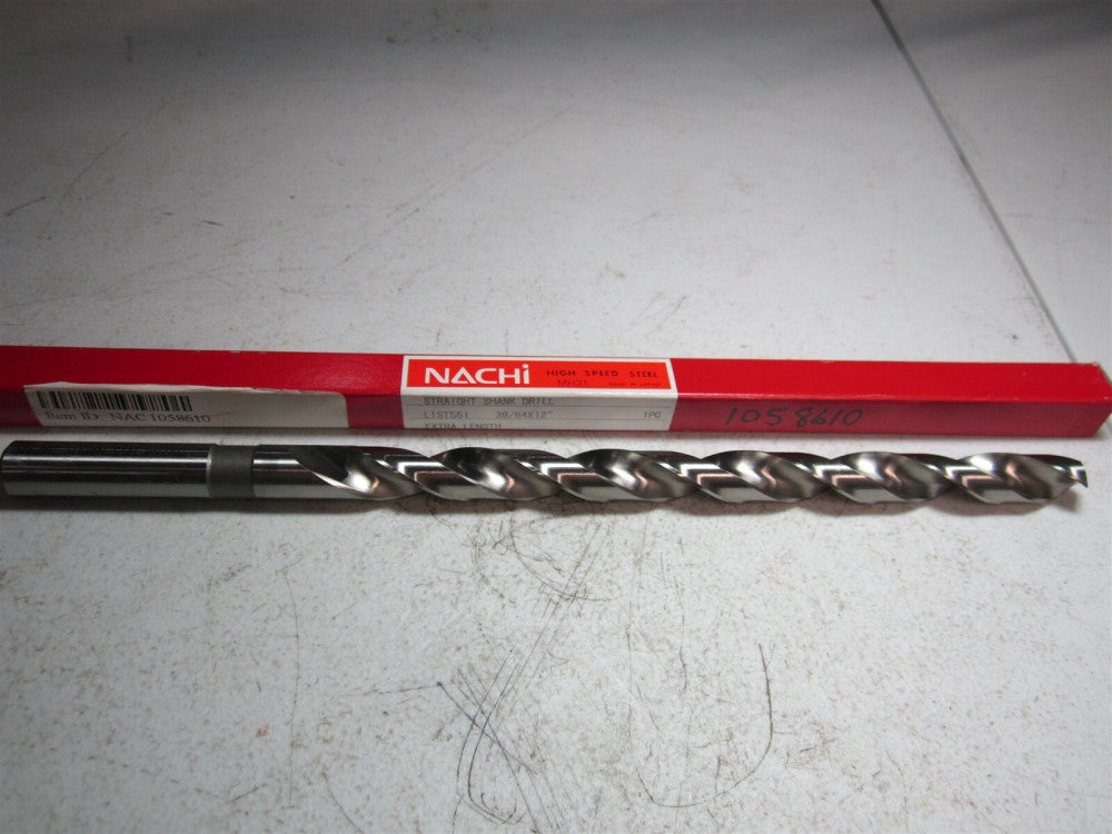 Nachi (1058610) List #551 39/64 Diam x 12" OAL HSS Straight Shank Drill