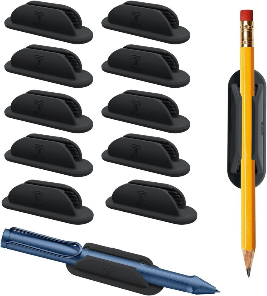 Adhesive Pencil Holders for Desk Set of 10 - Silicone Pen Holder with 15 PCS Upg
