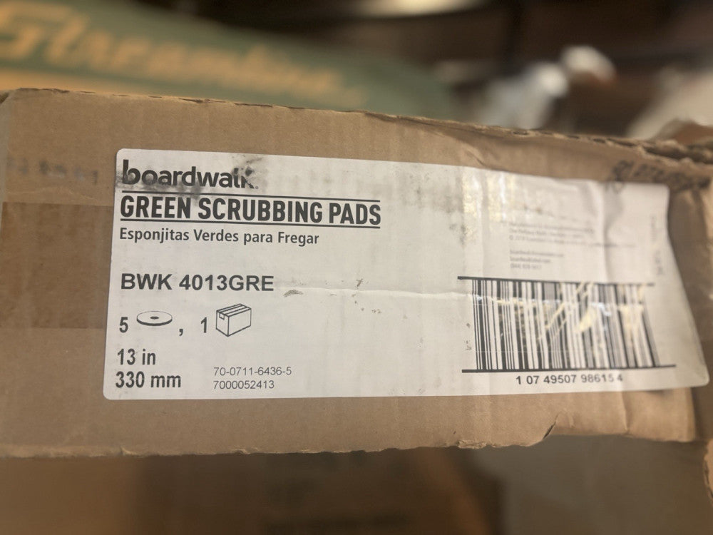 (5) NEW BOARDWALK  13" Diameter Heavy-Duty Scrubbing Floor Pads (GREEN) 4013GRE