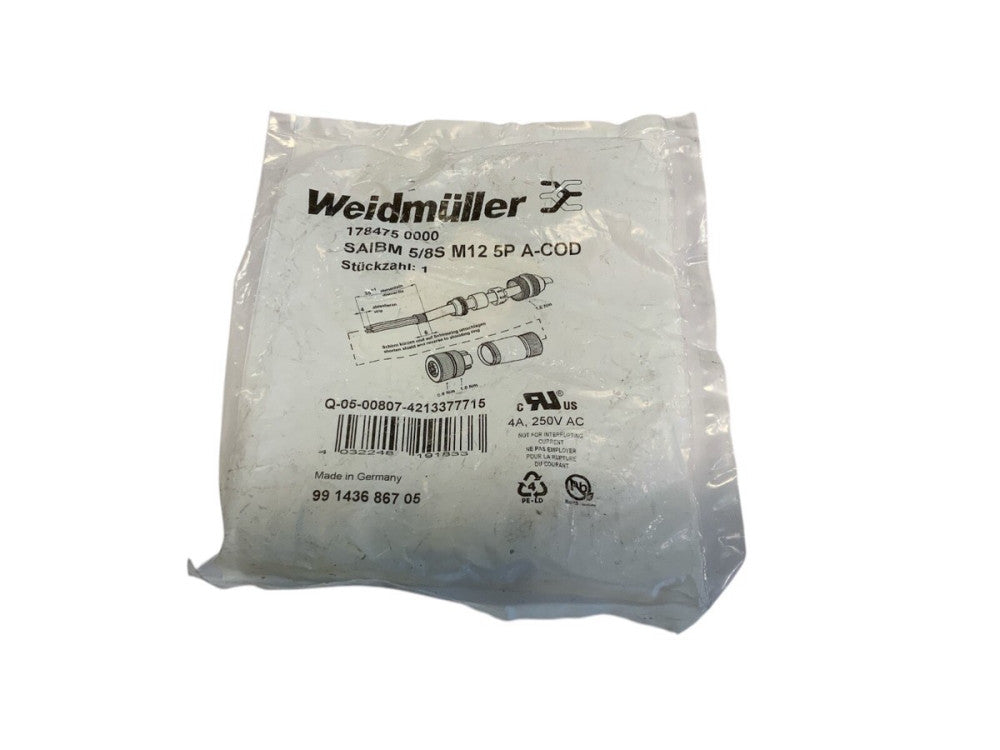weidmuller connector 178475 0000 SAIBM 5/8S M12 5P A-COD  NOS