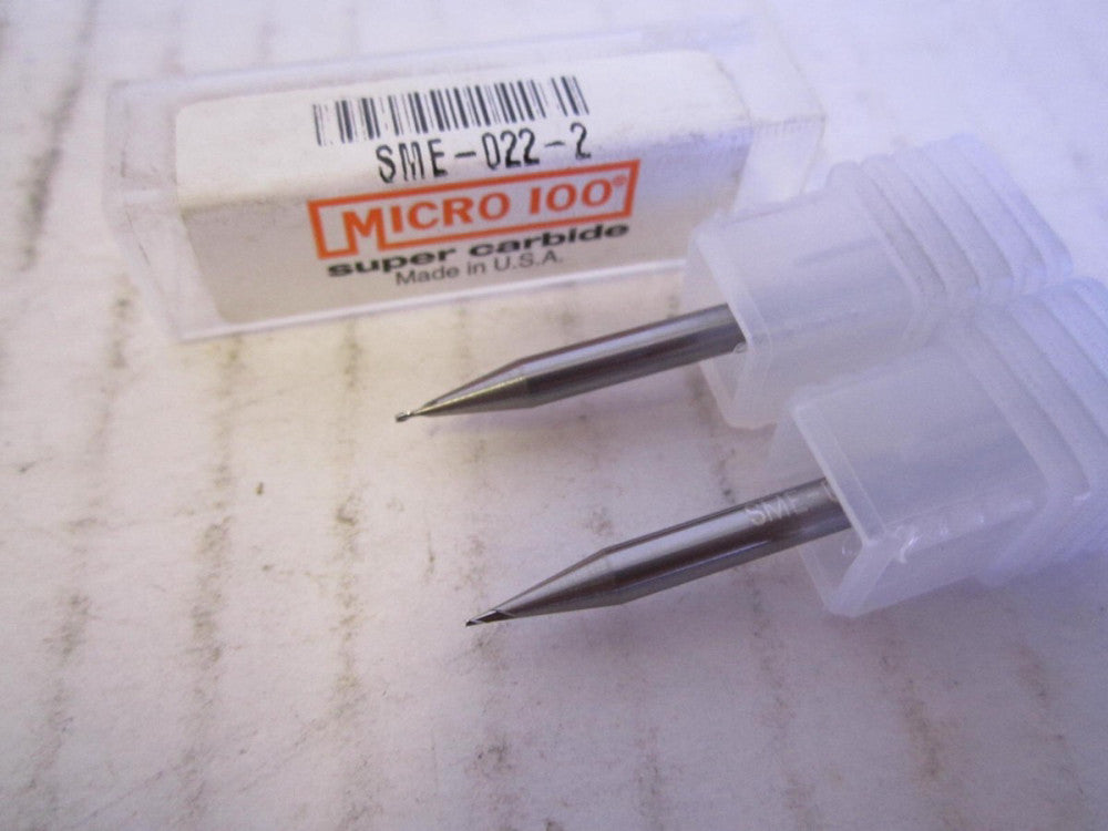 Micro 100 .0220 x 1/8 x .0330 x 1-1/2" Carbide 2-Flute Square Endmills - Qty 2