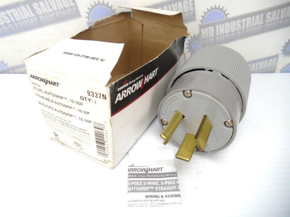 EATON ARROW HART Autogrip PLUG 10-30P PART # 9337N 30A, 125/250VAC (NEW in BOX)