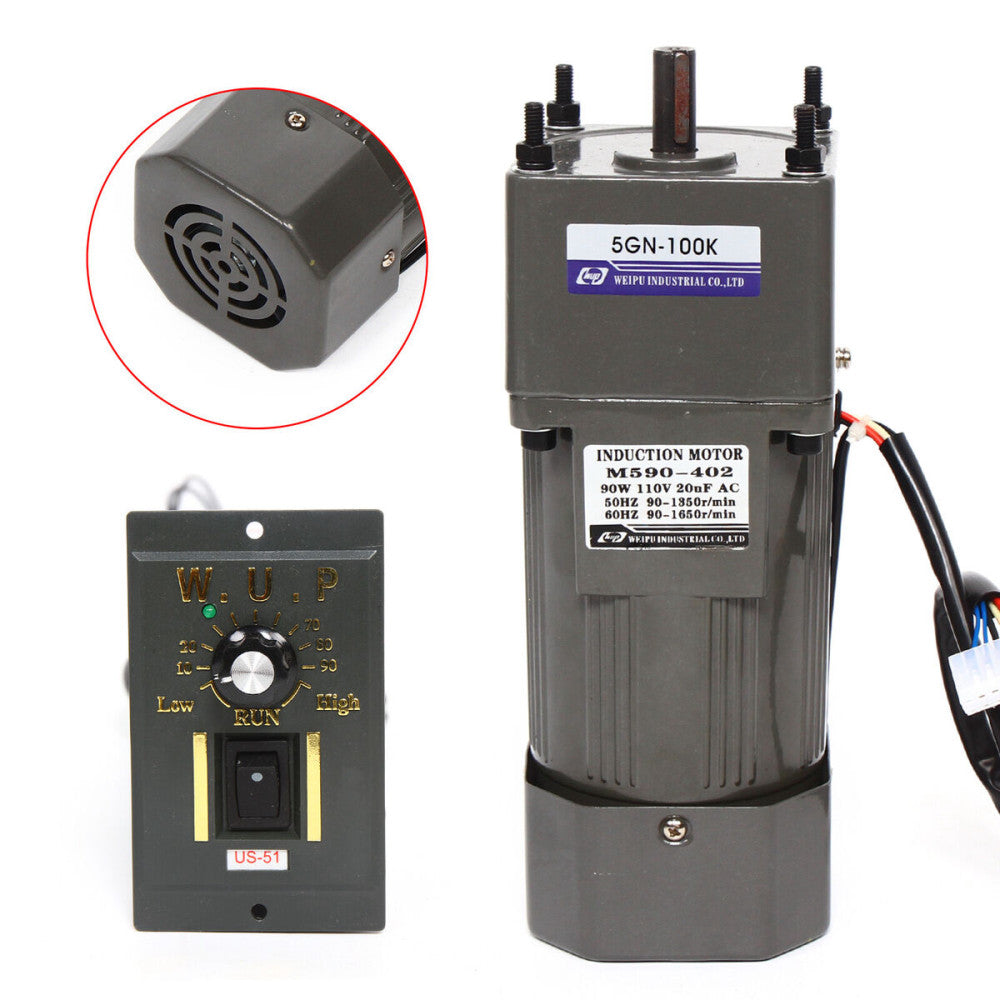 NEW 90W 110V AC Gear Motor Electric Variable Speed Controller 1:100 0-13.5RPM