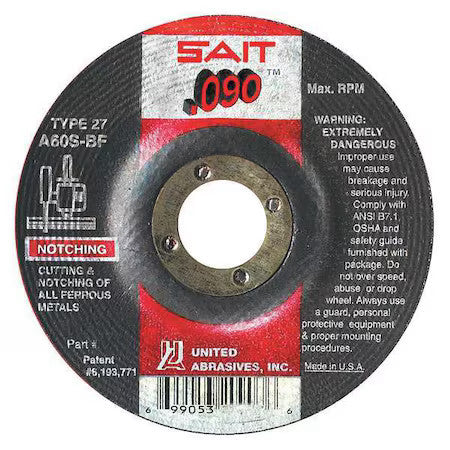 United Abrasives/Sait 20903 Depressed Center Cut-Off Wheel, Type 27, 4 1/2 In