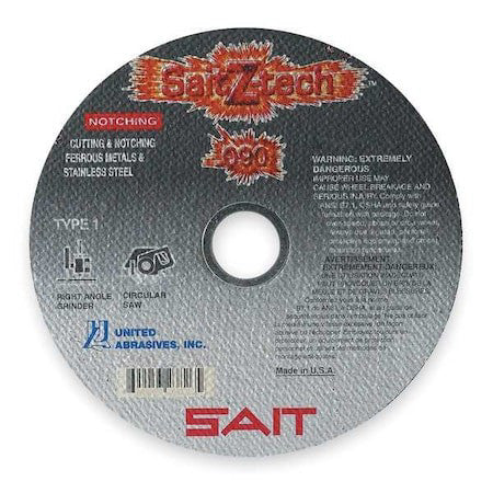 United Abrasives/Sait 23824 Abrasive Cut-Off Wheel, Type 1, 4 1/2 In Dia, 0.09