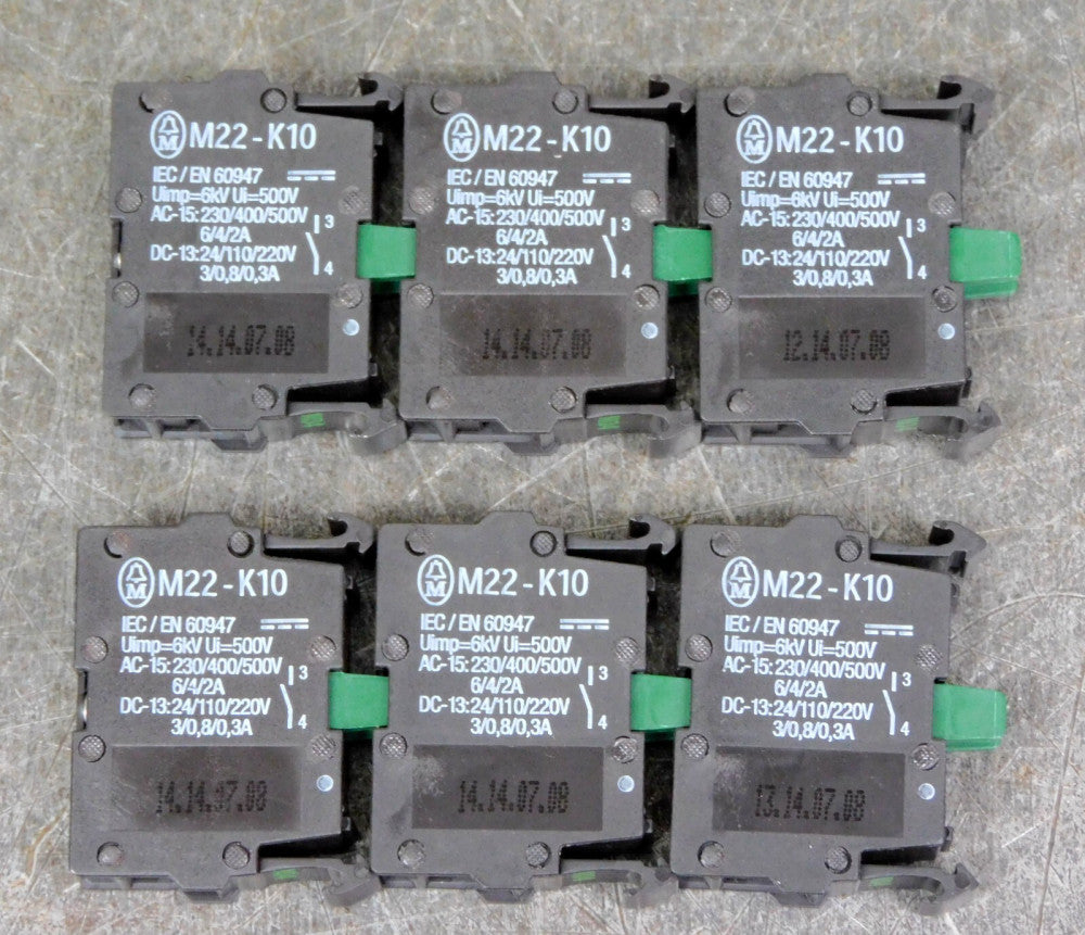 Eaton M22-K10 IEC/EN 60947 Contact Block 20 A 220 V Lot of Six (6)