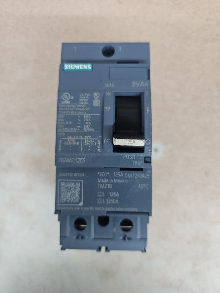 1) New Take Out Siemens 3VA4112-4ED24-0AA0 125A 2 Pole Breaker