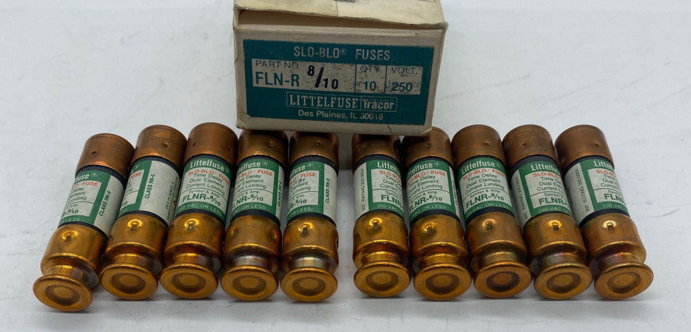 Littelfuse FLN-R 8/10 Slo-Blo Time Delay Fuses, 250V 8/10Amp, Class RK5 Lot of 1